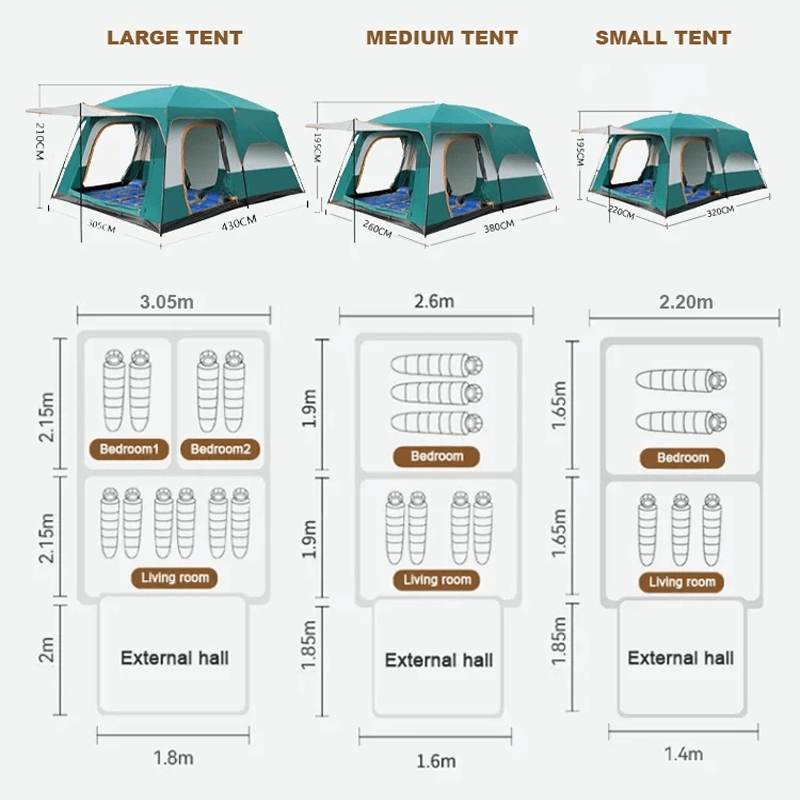 CAMPBLOOM - Large Space Camping Tent PU >3000mm 3-10 ppl