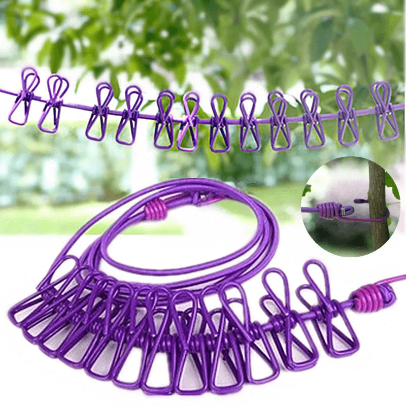ZENLINE - Portable Clothes Drying Rope with 12 Clips Retractable