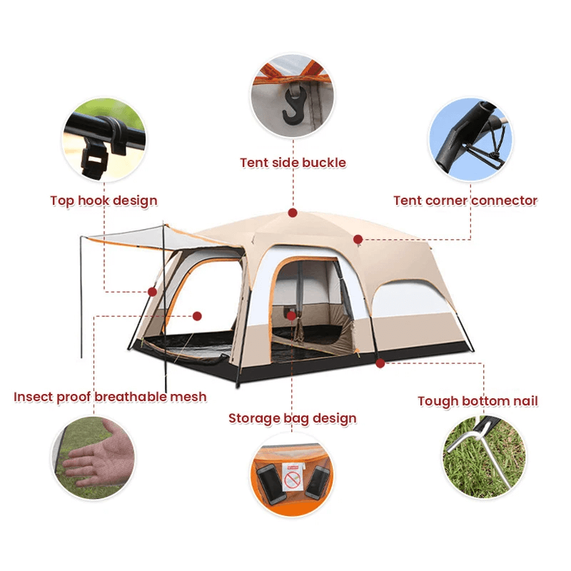 CAMPBLOOM - Large Space Camping Tent PU >3000mm 3-10 ppl