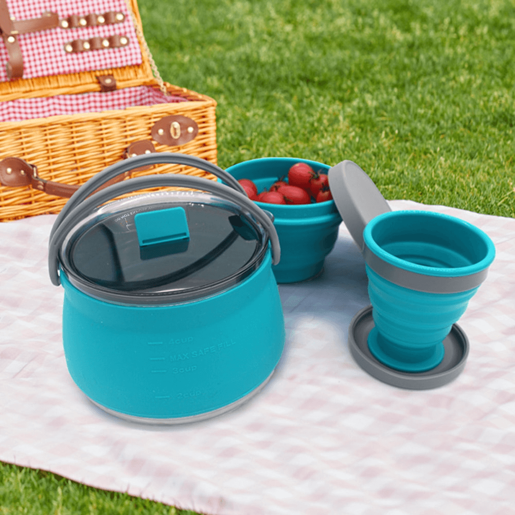 Silicone Folding Cup Outdoor Picnic Soup Bowl With Lid Small Portable  Drinking Cup For Outdoor Camping